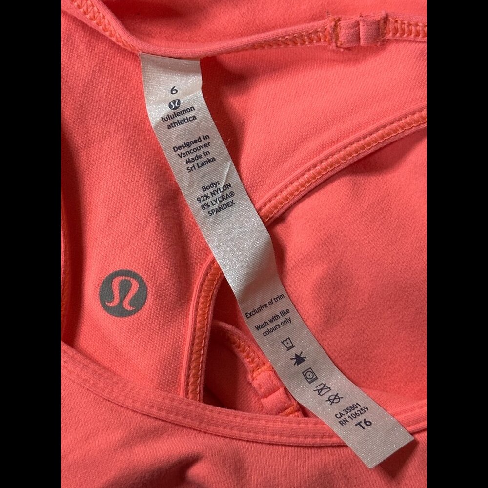 Lululemon Tank Top 6 / S Womens Coral Pink Muscle Shirt Racer Back - Picture 6 of 7